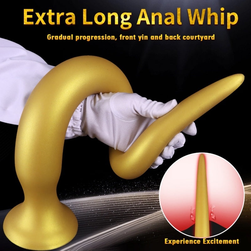 Gode anal extra-long Fantasy Dragon – Sextoys d'expansion anale en silicone doré pour femmes