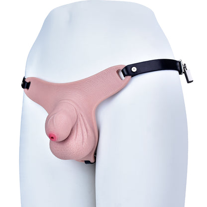 Realistic Silicone Chastity Pants for Men — Platinum Silicone Male Chastity Cage with Leather Harness for Long-Term BDSM Wear