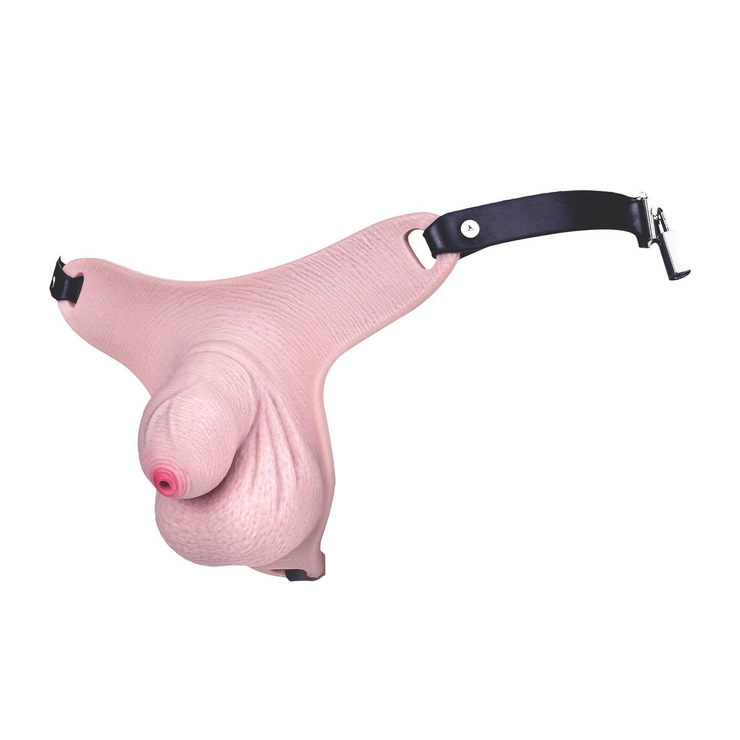 Realistic Silicone Chastity Pants for Men — Platinum Silicone Male Chastity Cage with Leather Harness for Long-Term BDSM Wear