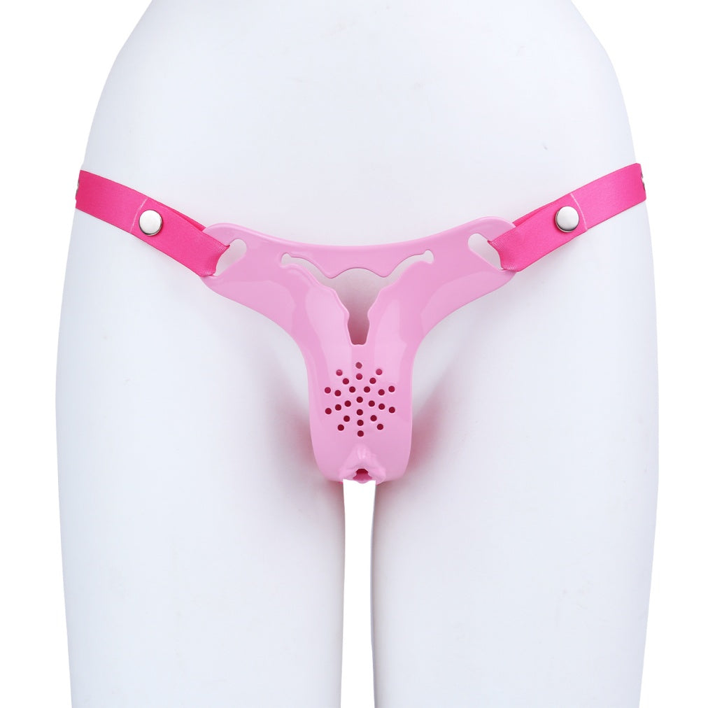 Rosa Silikon-Fantasy-Keuschheitskäfig-Hose – Strapon-Kontrolle & Bondage-Spiel für Frauen