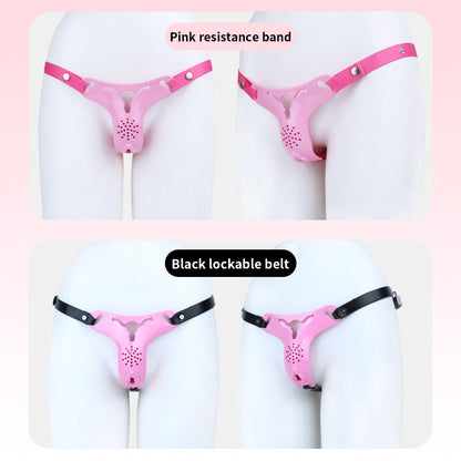 Rosa Silikon-Fantasy-Keuschheitskäfig-Hose – Strapon-Kontrolle & Bondage-Spiel für Frauen