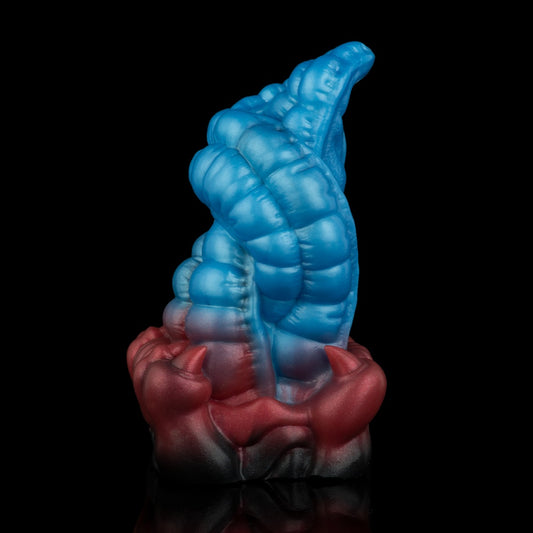 Jouet de massage pénien en silicone bleu, style léopard, avec langue monstrueuse - pour hommes