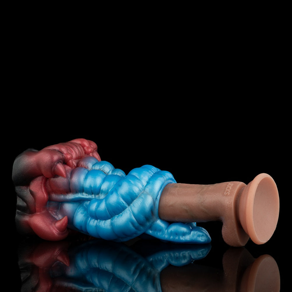 Blue Silicone Monster Leopard Tongue Fantasy Pocket Pussy -Blowjob Penis Massage Toy for Men