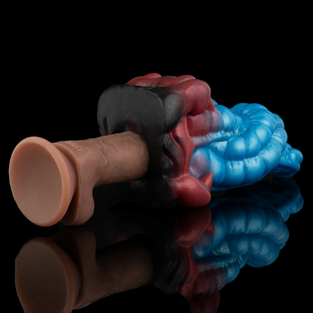 Blue Silicone Monster Leopard Tongue Fantasy Pocket Pussy -Blowjob Penis Massage Toy for Men