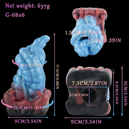 Blue Silicone Monster Leopard Tongue Fantasy Pocket Pussy -Blowjob Penis Massage Toy for Men