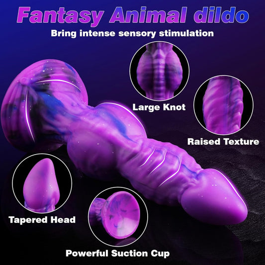 Lila Drachen Dildo – Platin Silikon Hundeknoten Monster Dildo | 22,8 cm geknotete Fantasie