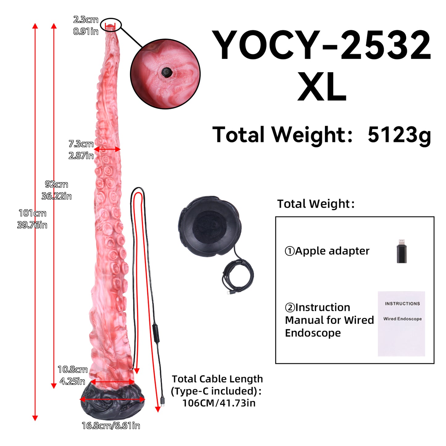 Deep Abyss Tentacle Long Dildo — Platinum Silicone, Sucker-Array Texture, 3MP HD Camera & 4 Sizes S/M/L/XL