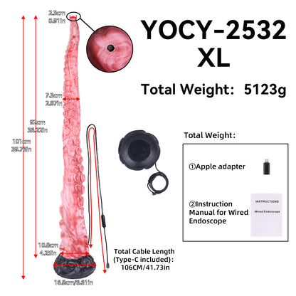 Deep Abyss Tentacle Long Dildo — Platinum Silicone, Sucker-Array Texture, 3MP HD Camera & 4 Sizes S/M/L/XL