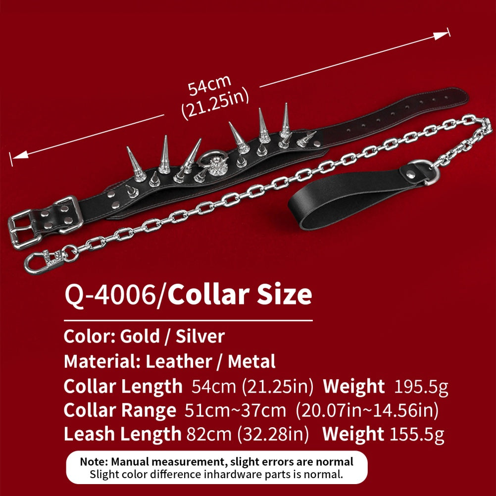 Leather Strap-on Spiked BDSM Collar - Extreme Restraints Training and Dragging Toys