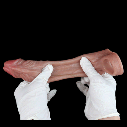 Manchon d'extension de pénis en silicone à couverture complète et réaliste - Retarde l'éjaculation et anneau de constriction pour les testicules