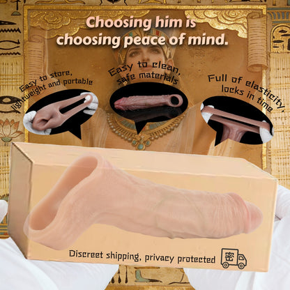 Manchon d'extension de pénis en silicone à couverture complète et réaliste - Retarde l'éjaculation et anneau de constriction pour les testicules