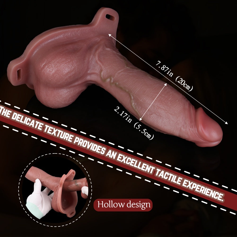 Leather Strap-On Realistic Cock Sheath Underwear - Silicone Wearable Toys to Improve Male Penis Sensitivity