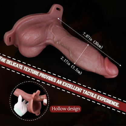 Leather Strap-On Realistic Cock Sheath Underwear - Silicone Wearable Toys to Improve Male Penis Sensitivity