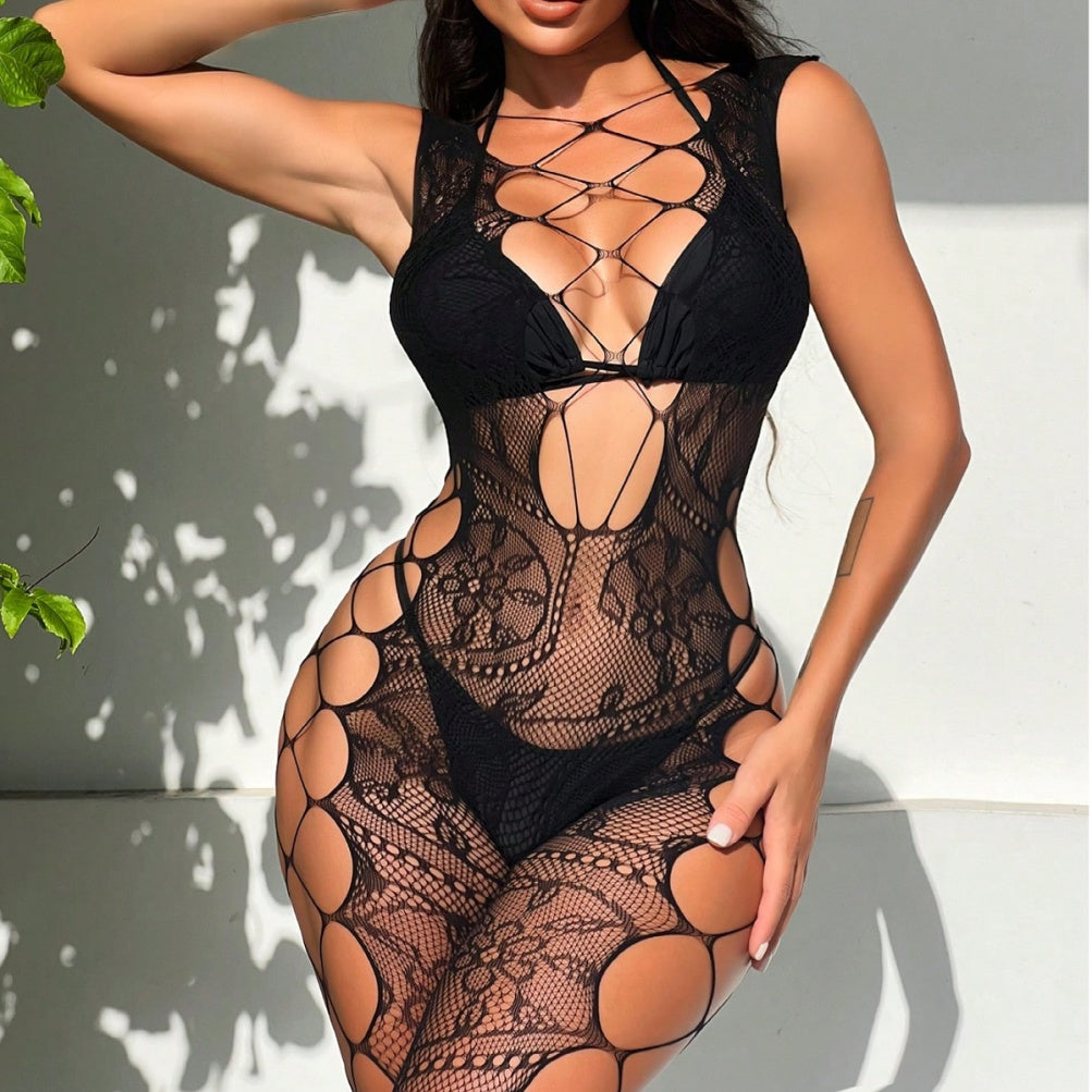 Sizzling Lingerie Set - Black Widow Fishnet Bodysuit for an Seductive Look