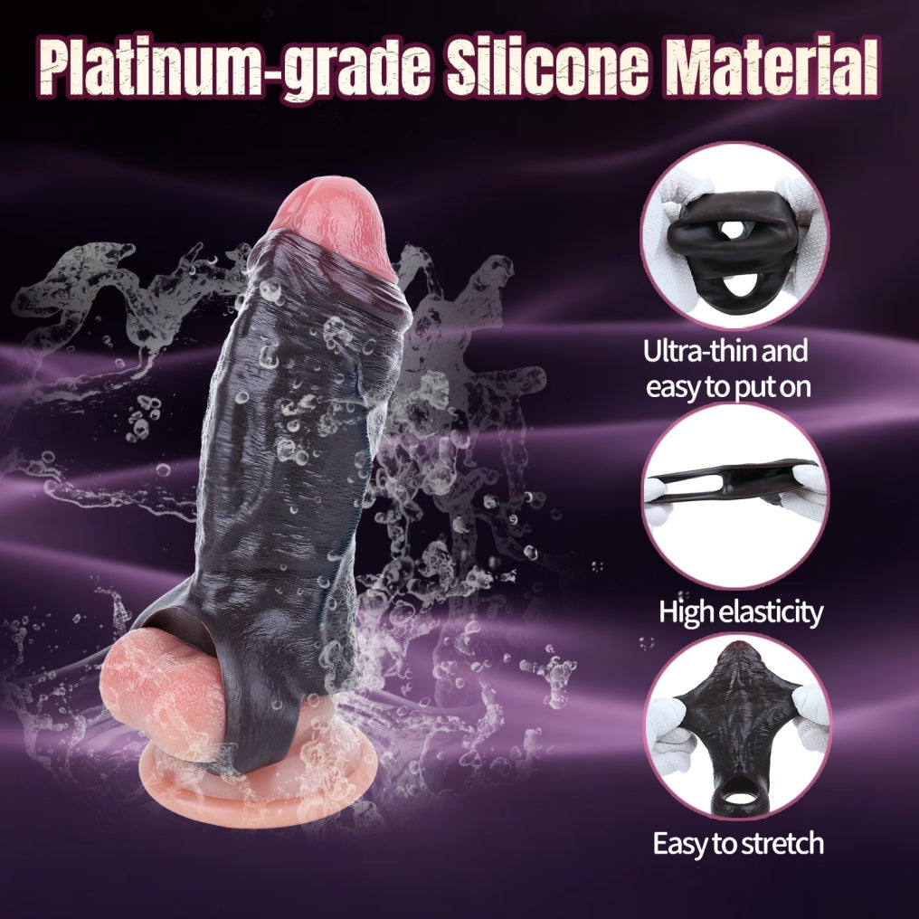 Realistic Black Silicone Penis Sleeve-Delay Erection & Girth Enhancer Premium Sex Toys for Men
