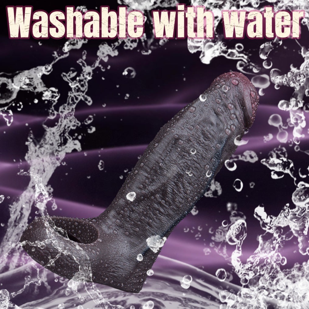 Realistic Black Silicone Penis Sleeve-Delay Erection & Girth Enhancer Premium Sex Toys for Men