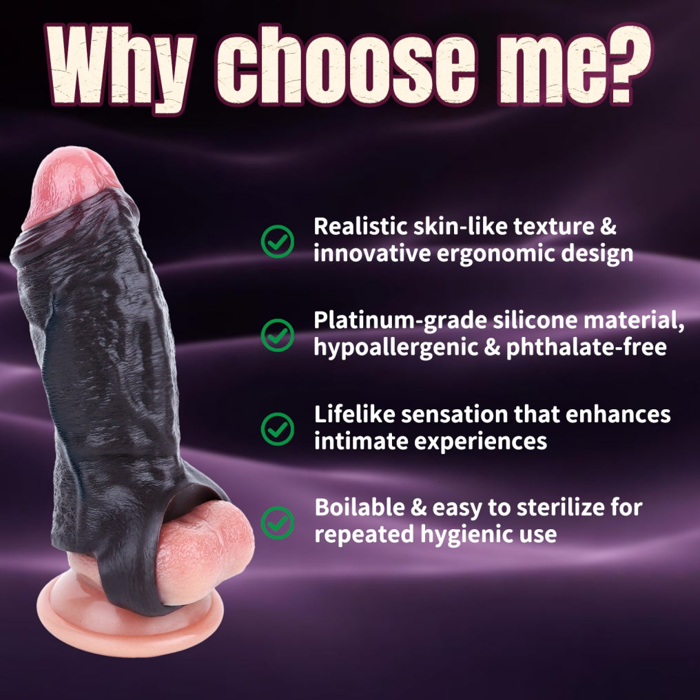 Realistic Black Silicone Penis Sleeve-Delay Erection & Girth Enhancer Premium Sex Toys for Men