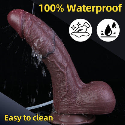 Black Flesh Silicone Fantasy Squirt Dildo - Realistic Vein Texture Vaginal Masturbation Toy