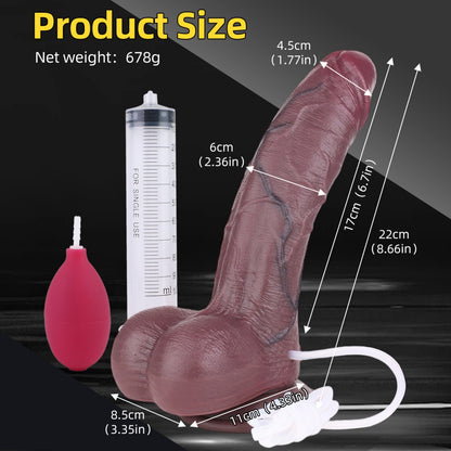 Black Flesh Silicone Fantasy Squirt Dildo - Realistic Vein Texture Vaginal Masturbation Toy