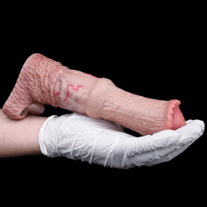 Realistic Horse Fantasy Cock Sleeve – Silicone Penis Extender with Scrotum Lock for ED Solutions