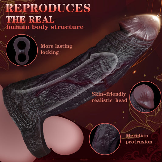 Realistischer Penis-Extender aus Silikon, der den Penis vollständig umschließt – Lösung für Umfang, Länge und Ausdauer