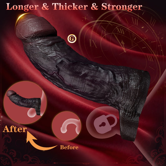 Manchon d'extension pénienne en silicone noir General Realistic – Jouet sexuel haut de gamme pour homme, améliorant la circonférence et la longueur.