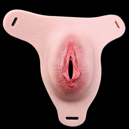 Wearable Flesh-Pink Silicone Fake Vagina Pussy Panty – Femboy Strap-On Sex Toy for Gay Lesbian