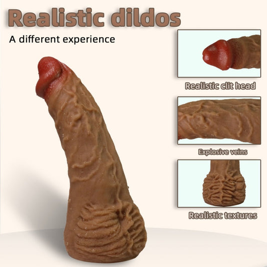 Domlust Alpha — Godemiché et Plug Anal Réalistes en Silicone Marron | Jouet à Monter de 23 cm avec Base d'Aspiration Testiculaire