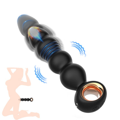 Waterproof Silicone Anal Beads Butt Plug Vibrator – Thrusting Stimulation Unisex BDSM Bondage Toys