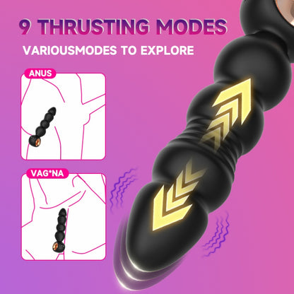 Waterproof Silicone Anal Beads Butt Plug Vibrator – Thrusting Stimulation Unisex BDSM Bondage Toys