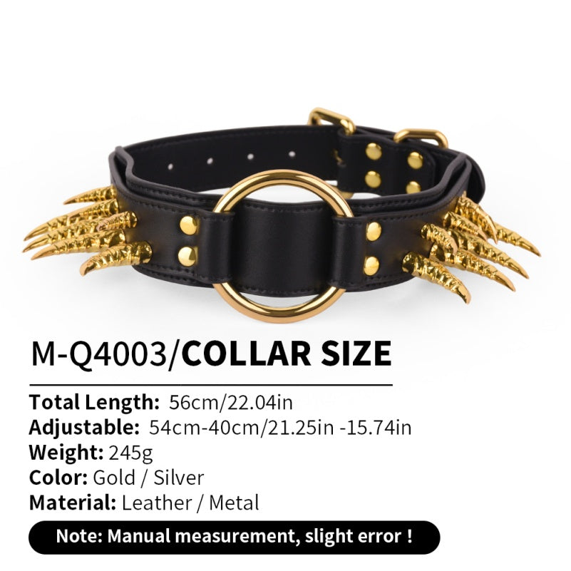 Ensemble de bondage Bettie en cuir noir avec collier à pointes – Convient aux harnais BDSM dominants/soumis