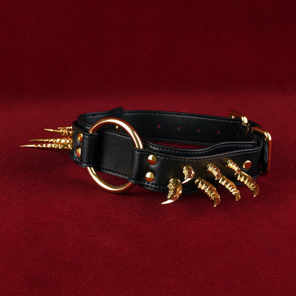 Ensemble de bondage Bettie en cuir noir avec collier à pointes – Convient aux harnais BDSM dominants/soumis