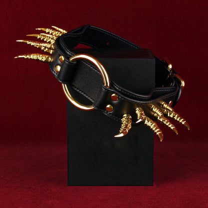 Ensemble de bondage Bettie en cuir noir avec collier à pointes – Convient aux harnais BDSM dominants/soumis