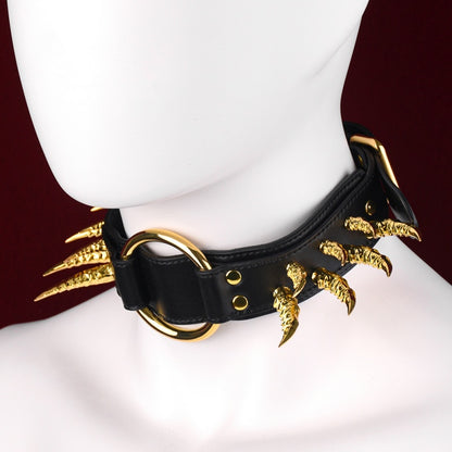 Ensemble de bondage Bettie en cuir noir avec collier à pointes – Convient aux harnais BDSM dominants/soumis