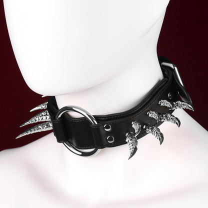 Ensemble de bondage Bettie en cuir noir avec collier à pointes – Convient aux harnais BDSM dominants/soumis