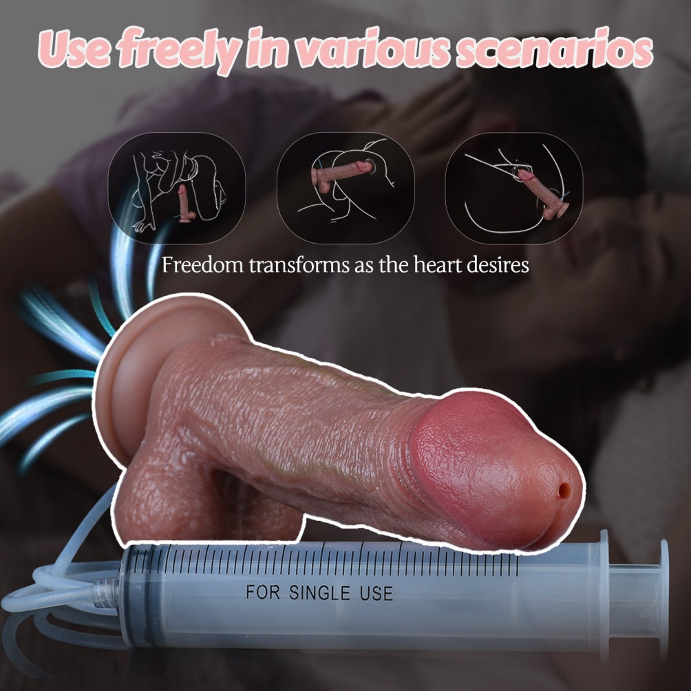 Realistischer, zweilagiger Silikon-Spritzdildo – Sexspielzeug zum Anschnallen für Frauen mit Hautgleitfunktion