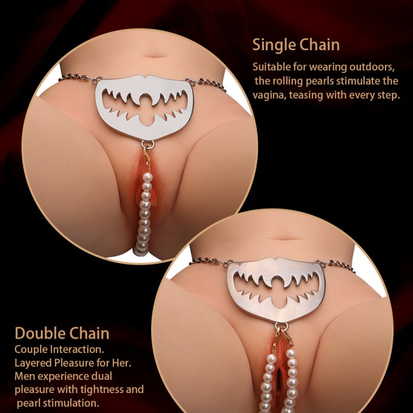 Kink Strapon Crotchless Panties Bondage Set – Metal Chain Friction Clit Stimulator Toy