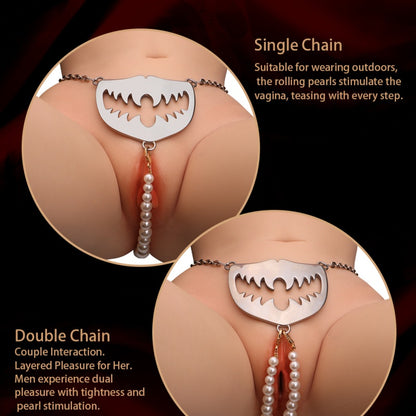 Kink Strapon Crotchless Panties Bondage Set – Metal Chain Friction Clit Stimulator Toy