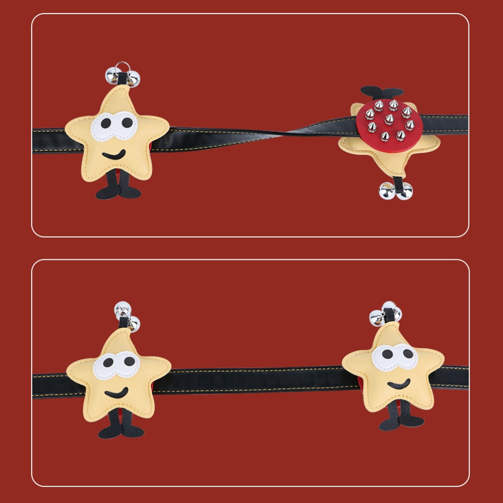 Star and Ladybug Nipple Clamps with Bell and Spike Accents – Adjustable Leather Erotic Jewelry