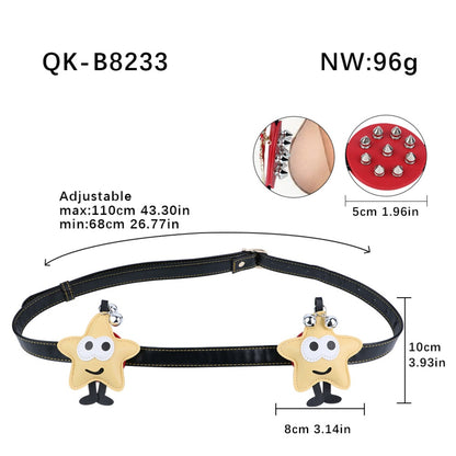 Star and Ladybug Nipple Clamps with Bell and Spike Accents – Adjustable Leather Erotic Jewelry