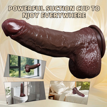 Black Giant Realistic Dildo with Suction Cup – Female Anal and Vaginal Masturbation Silicone Toy