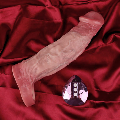 Gaine de pénis réaliste et vibrante de 22,4 cm de long, en peau nue