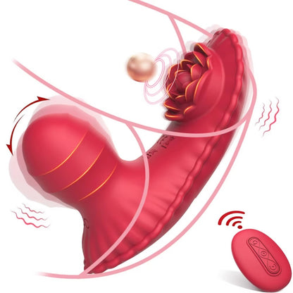 2-in-1 Strapon Rose Vibrator - Remote Control G-Spot & Clitoral Stimulation