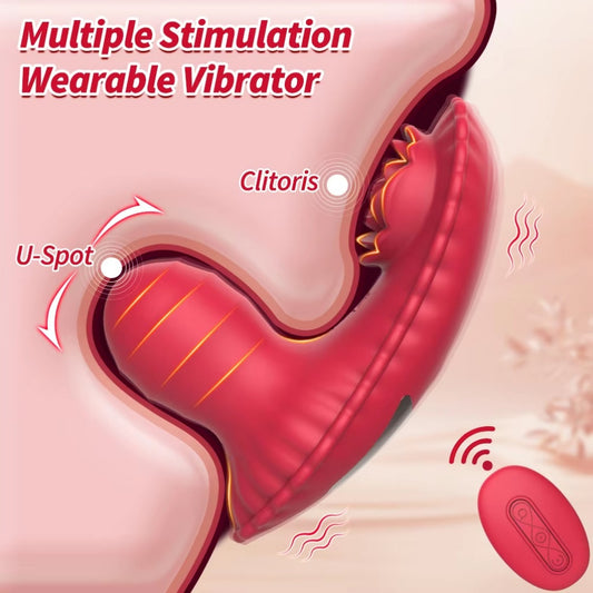 2-in-1 Strapon Rose Vibrator - Remote Control G-Spot & Clitoral Stimulation