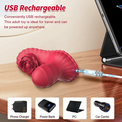 2-in-1 Strapon Rose Vibrator - Remote Control G-Spot & Clitoral Stimulation