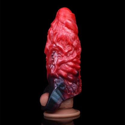 Monster Fantasy Vibrierende Penishülle - Blutschwarze Penishülle aus Silikon für Pegging und Sexualität