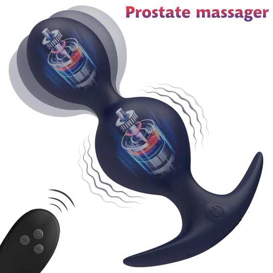 Vibrating Anal Plug Prostate Massager - Remoter Control Dual Anal Beads Sex Toys for Men Women