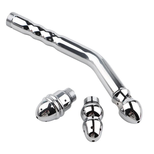 Metal Bidet Anal Douche Cleansing Kit - Faucet Enema Stainless Butt Cleaner with 3 Changing Head