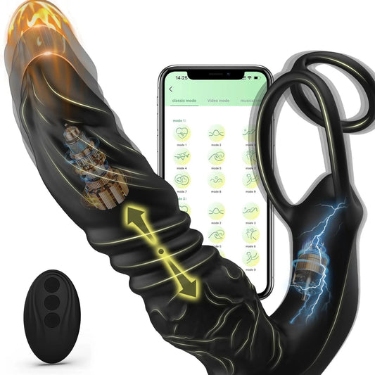 APP Control Thrusting Dildo Butt Plug - Remoter Realistic Dildo Vibrator Cock Ring Sex Toy