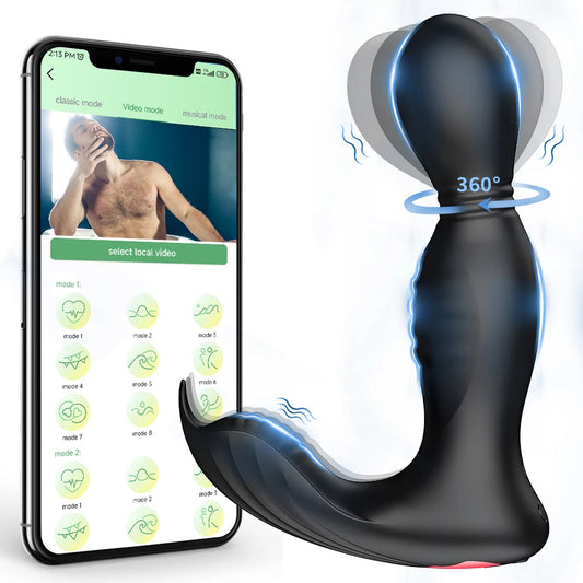 APP Controlled Prostate Massgaer - 360° Rotation Clamp Vibrating Butt Plug Panty Vibrator